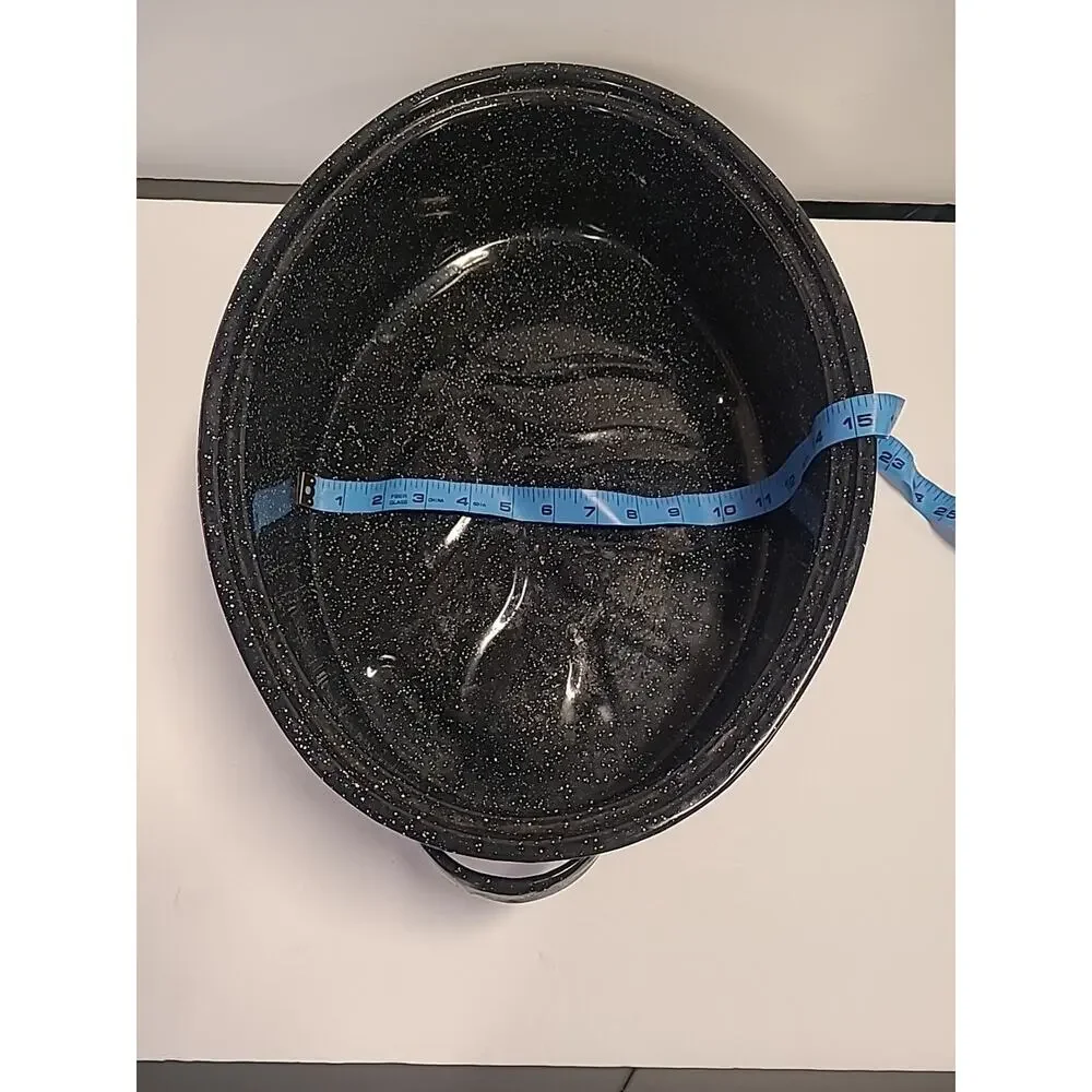 Oval Roaster Pan Extra Large w/ Lid Black Speckled Enamel 15